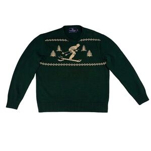 Vintage American Living Men’s Large Green Ski Knit Sweater Cotton Ralph Lauren